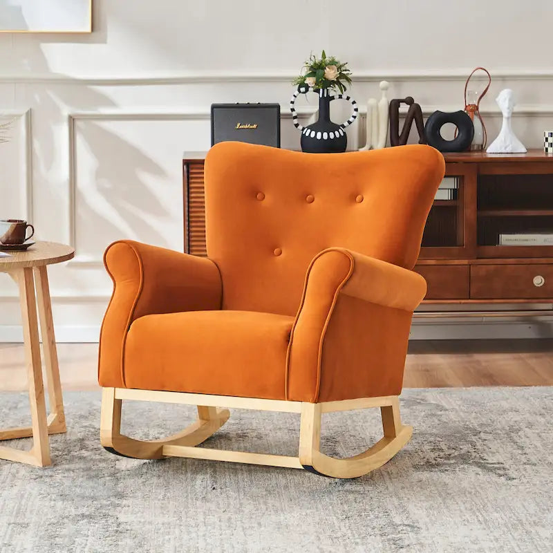 Fauteuil à bascule capitonné à dossier haut