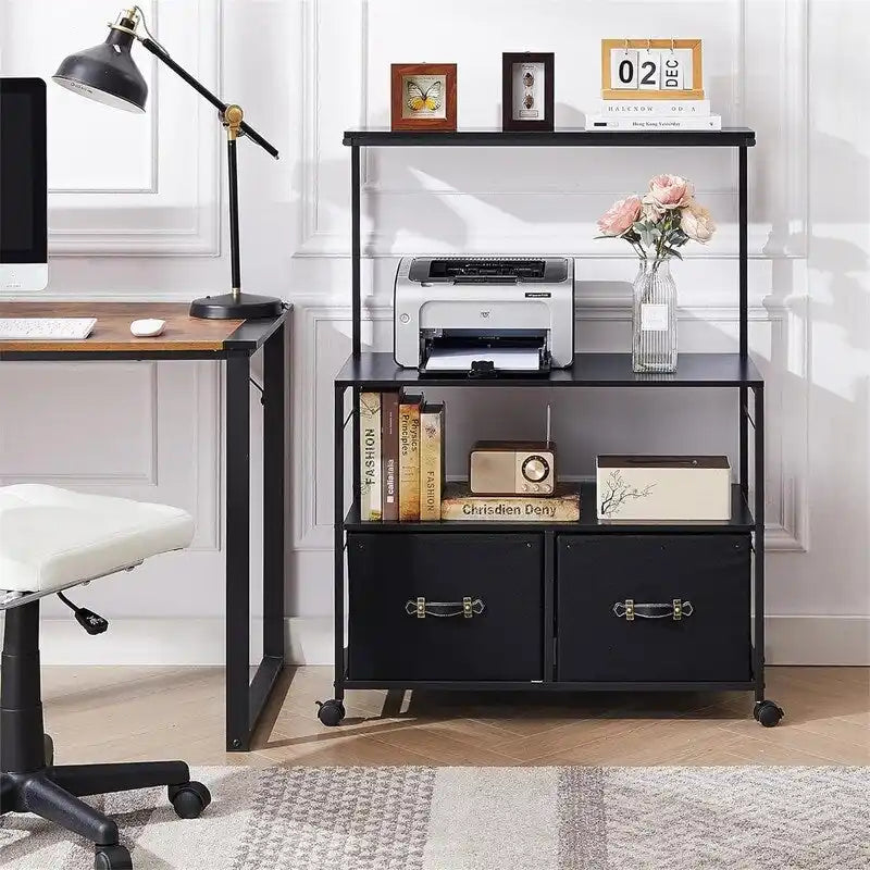 Mobile Lateral File Cabinet Rolling Printer Stand with 3 Open Storage Shelf - 15.75D x 31.5W x 43.5H