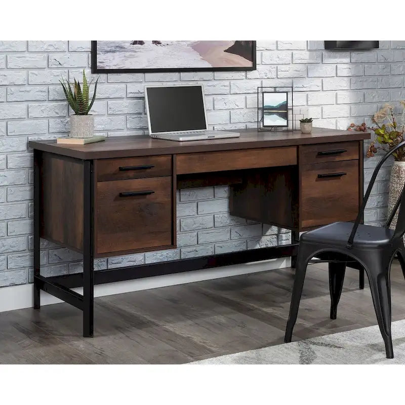 Bureau d'ordinateur rustique avec tiroirs et tablette pour clavier