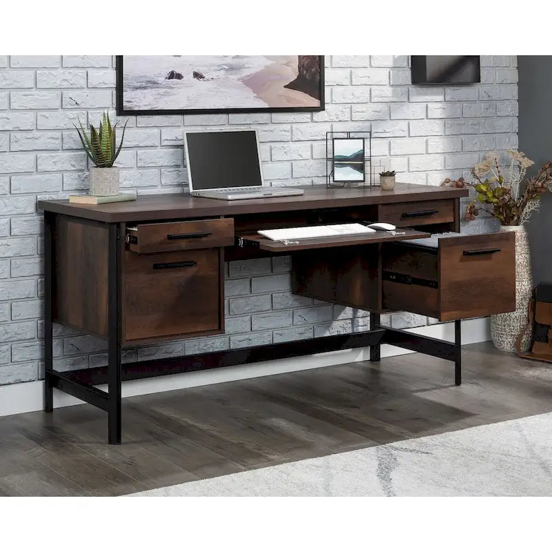 Bureau d'ordinateur rustique avec tiroirs et tablette pour clavier