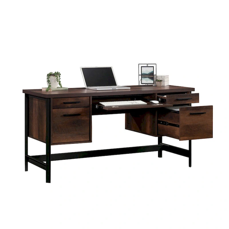 Bureau d'ordinateur rustique avec tiroirs et tablette pour clavier