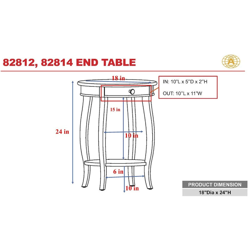 Table d'appoint noyer et noir — 18 po de diamètre x 24 po de hauteur