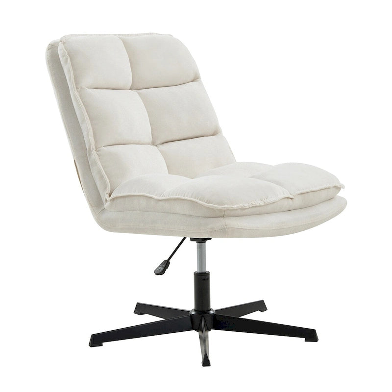 Chaise de bureau moderne sans accoudoirs — design capitonné, pivotante à 360 degrés.