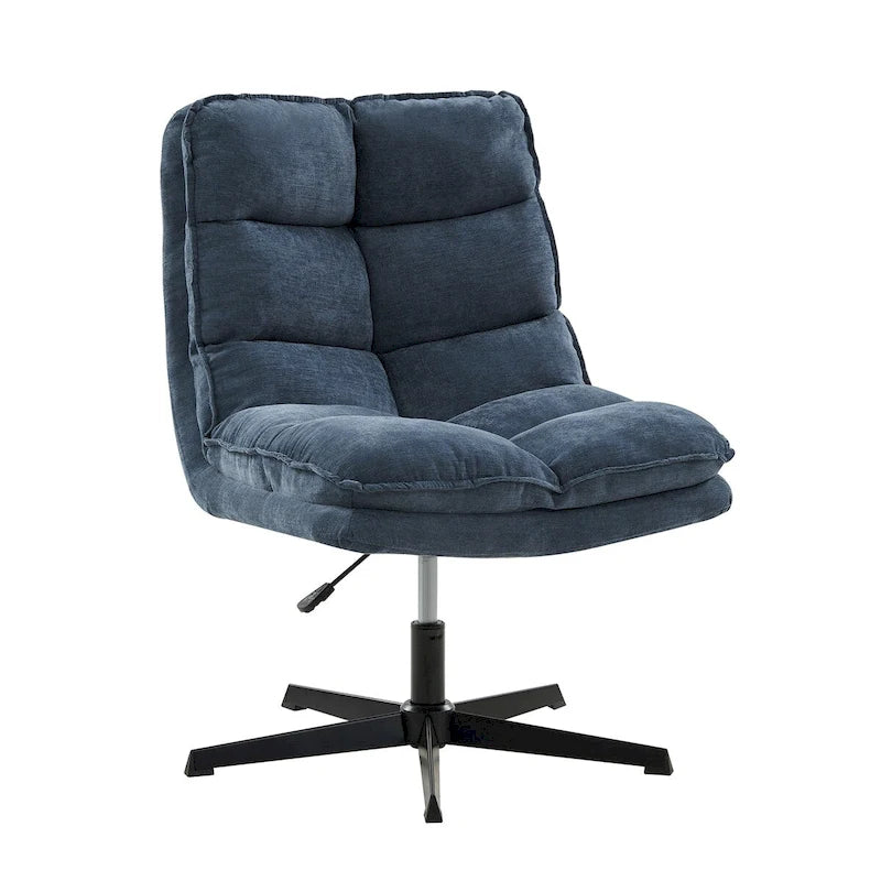 Chaise de bureau moderne sans accoudoirs — design capitonné, pivotante à 360 degrés.