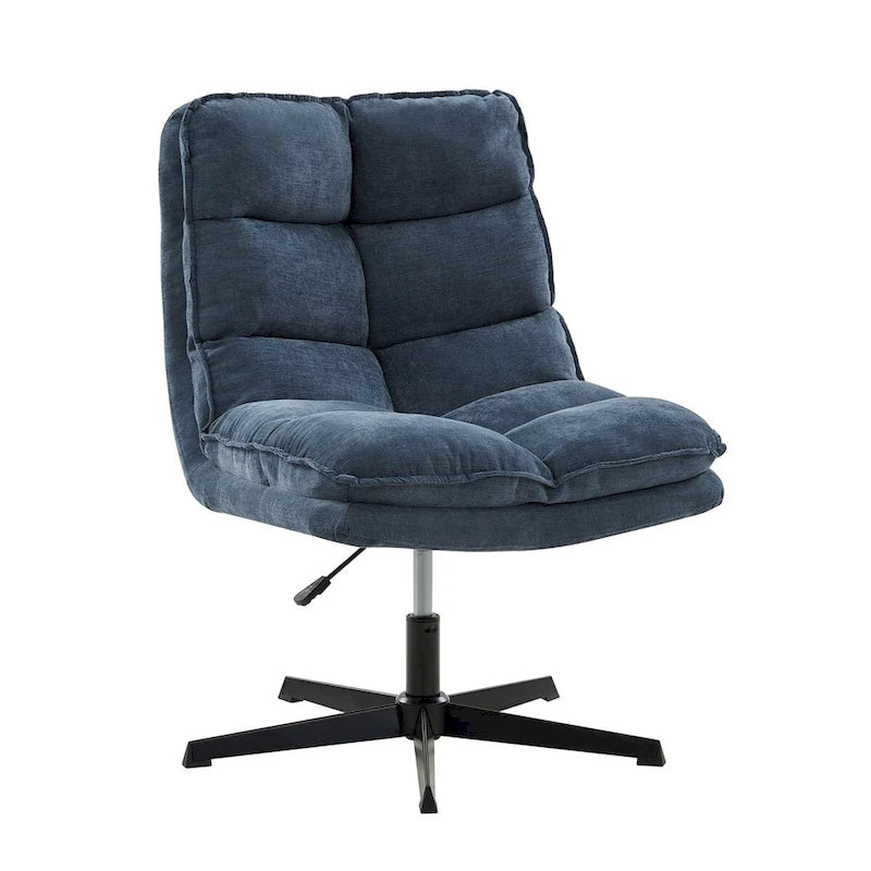 Chaise de bureau moderne sans accoudoirs — design capitonné, pivotante à 360 degrés.