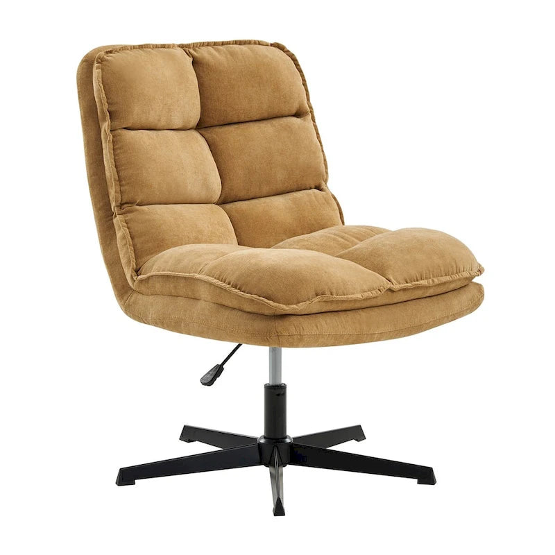 Chaise de bureau moderne sans accoudoirs — design capitonné, pivotante à 360 degrés.