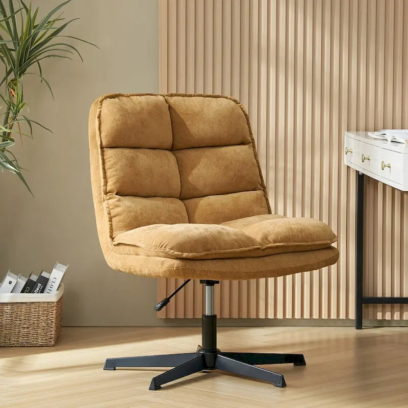 Chaise de bureau moderne sans accoudoirs — design capitonné, pivotante à 360 degrés.
