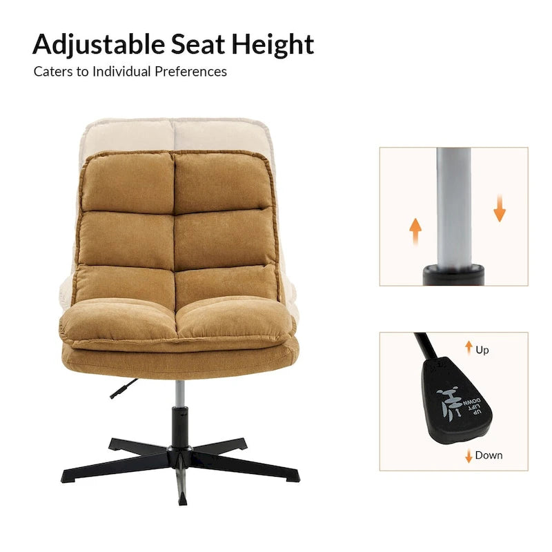 Chaise de bureau moderne sans accoudoirs — design capitonné, pivotante à 360 degrés.