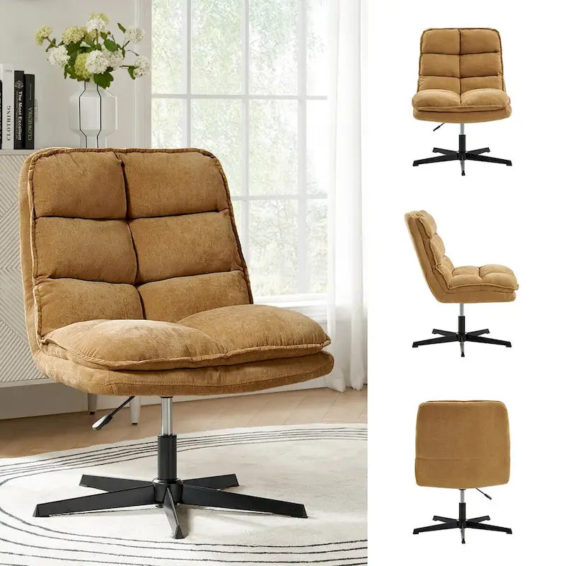 Chaise de bureau moderne sans accoudoirs — design capitonné, pivotante à 360 degrés.